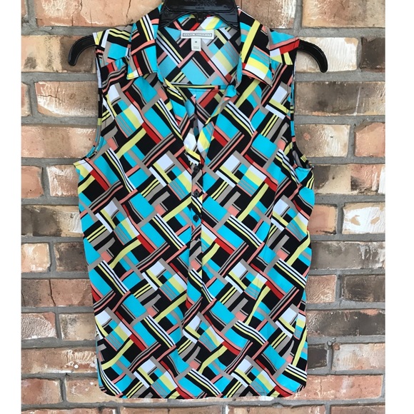 Dana Buchman Women’s Multicolored Half Button Down Sleeveless Top Size Medium - Picture 2 of 8